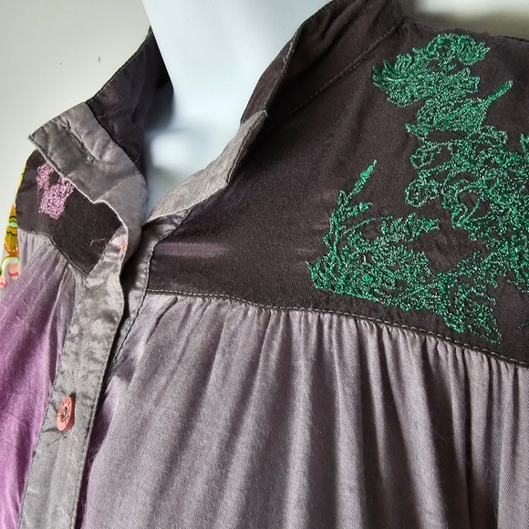 Desigual Colorful Bird Floral Print Button Up Shirt Blouse Bohemian Women XS - Picture 13 of 16